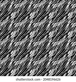 seamless pattern with figures and abstract lines drawn on a white background, black and white vector, tile