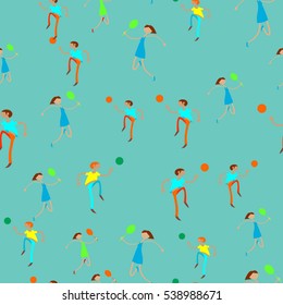 Seamless pattern with figures of athletes. Cartoon. Caricature.