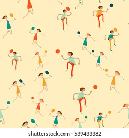 Seamless pattern with figures of athletes. Cartoon. Caricature.