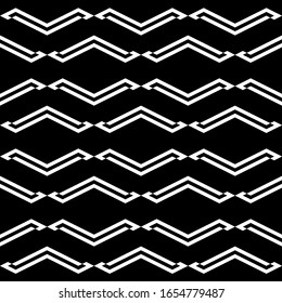 Seamless pattern. Figures backdrop. Curves, chevrons ornament. Folk background. Geometric wallpaper. Ethnic motif. Digital paper, textile print, web design, abstract illustration. Vector artwork.
