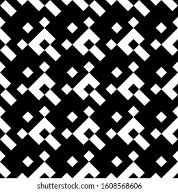 Seamless pattern. Figures, checks ornament. Ethnic mosaic. Shapes, squares backdrop. Folk wallpaper. Diamonds, forms background. Signs, tiles abstract. Rhombuses, symbols image. Digital paper. Vector.
