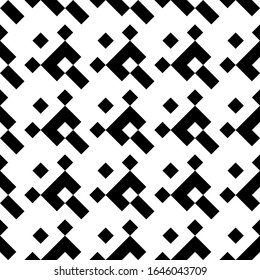 Seamless pattern. Figures, checks ornament. Shapes, squares backdrop. Folk wallpaper. Diamonds, forms background. Ethnic mosaic. Signs, tiles abstract. Rhombuses, symbols image. Digital paper. Vector.