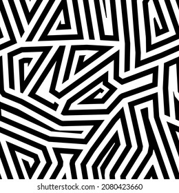 Seamless pattern. Figures, curves ornament. Folk wallpaper. Linear backdrop. Embroidery background. Tribal motif. Ethnic mosaic. Digital paper. Textile print. Web design. Abstract vector work