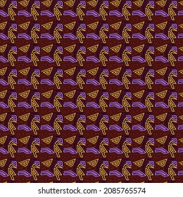 Seamless pattern. Figures, curves ornament. Folk wallpaper. Linear backdrop. Embroidery background. Tribal motif. Ethnic mosaic. Digital paper. Web design. Textile abstract print. Vector art