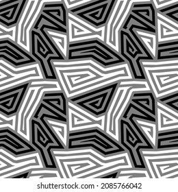 Seamless pattern. Figures, curves ornament. Folk wallpaper. Linear backdrop. Embroidery background. Tribal motif. Ethnic mosaic. Digital paper. Web design. Textile print. Abstract vector work