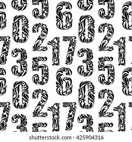 Seamless pattern with figures from a floral ornament on a white background.