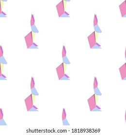 Patrón sin brillo con figuras de conejos de origami multicolor sobre fondo blanco. Ilustración del vector