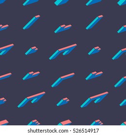 Seamless pattern of the figures on a dark background. Geometric shapes in isometric style.