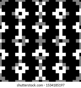 Seamless pattern. Figures ornament. Ethnic embroidery background. Tribal wallpaper. Crosses, squares, rectangles image. Tribe motif. Ancient backdrop. Digital paper, web design, textile print. Vector.