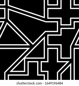 Seamless pattern. Figures ornament. Folk wallpaper. Polygons, triangles backdrop. Embroidery background. Tribal motif. Ethnic mosaic. Digital paper, textile print, web design, abstract. Vector art.