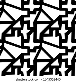 Seamless pattern. Figures ornament. Polygons, triangles backdrop. Embroidery background. Tribal motif. Ethnic mosaic. Folk wallpaper. Digital paper, textile print, web design, abstract. Vector art