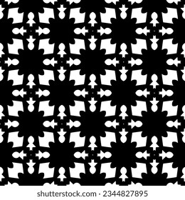 Patrón sin foco. Ornamento de figuras.Patrón blanco y negro para la moda, el diseño textil, sobre papel de pared, papel envolvente, telas y decoración casera.
