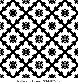 Patrón sin foco. Ornamento de figuras.Patrón blanco y negro para la moda, el diseño textil, sobre papel de pared, papel envolvente, telas y decoración casera.

