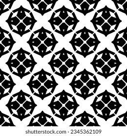 Patrón sin foco. Ornamento de figuras.Patrón blanco y negro para la moda, el diseño textil, sobre papel de pared, papel envolvente, telas y decoración casera.
