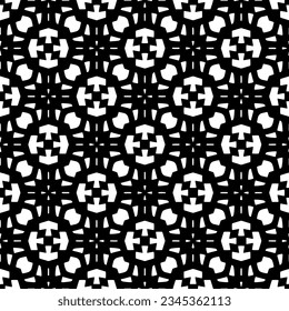 Patrón sin foco. Ornamento de figuras.Patrón blanco y negro para la moda, el diseño textil, sobre papel de pared, papel envolvente, telas y decoración casera.
