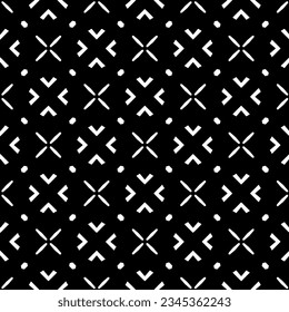 Patrón sin foco. Ornamento de figuras.Patrón blanco y negro para la moda, el diseño textil, sobre papel de pared, papel envolvente, telas y decoración casera.
