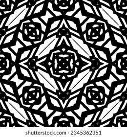 Patrón sin foco. Ornamento de figuras.Patrón blanco y negro para la moda, el diseño textil, sobre papel de pared, papel envolvente, telas y decoración casera.
