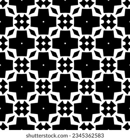 Patrón sin foco. Ornamento de figuras.Patrón blanco y negro para la moda, el diseño textil, sobre papel de pared, papel envolvente, telas y decoración casera.
