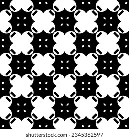 Patrón sin foco. Ornamento de figuras.Patrón blanco y negro para la moda, el diseño textil, sobre papel de pared, papel envolvente, telas y decoración casera.
