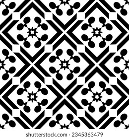 Patrón sin foco. Ornamento de figuras.Patrón blanco y negro para la moda, el diseño textil, sobre papel de pared, papel envolvente, telas y decoración casera.
