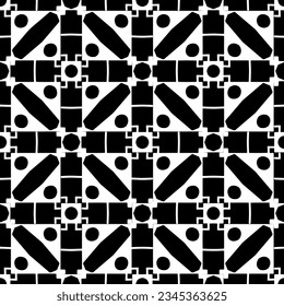 Patrón sin foco. Ornamento de figuras.Patrón blanco y negro para la moda, el diseño textil, sobre papel de pared, papel envolvente, telas y decoración casera.

