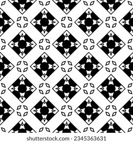 Patrón sin foco. Ornamento de figuras.Patrón blanco y negro para la moda, el diseño textil, sobre papel de pared, papel envolvente, telas y decoración casera.
