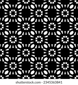 Patrón sin foco. Ornamento de figuras.Patrón blanco y negro para la moda, el diseño textil, sobre papel de pared, papel envolvente, telas y decoración casera.
