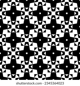 Patrón sin foco. Ornamento de figuras.Patrón blanco y negro para la moda, el diseño textil, sobre papel de pared, papel envolvente, telas y decoración casera.
