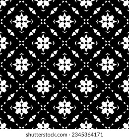 Patrón sin foco. Ornamento de figuras.Patrón blanco y negro para la moda, el diseño textil, sobre papel de pared, papel envolvente, telas y decoración casera.
