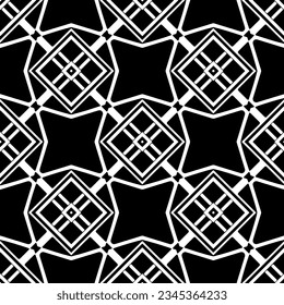 Patrón sin foco. Ornamento de figuras.Patrón blanco y negro para la moda, el diseño textil, sobre papel de pared, papel envolvente, telas y decoración casera.
