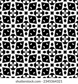 Patrón sin foco. Ornamento de figuras.Patrón blanco y negro para la moda, el diseño textil, sobre papel de pared, papel envolvente, telas y decoración casera.
