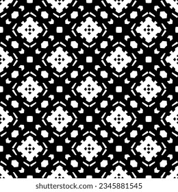 Patrón sin foco. Ornamento de figuras.Patrón blanco y negro para la moda, el diseño textil, sobre papel de pared, papel envolvente, telas y decoración casera.
