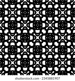 Patrón sin foco. Ornamento de figuras.Patrón blanco y negro para la moda, el diseño textil, sobre papel de pared, papel envolvente, telas y decoración casera.
