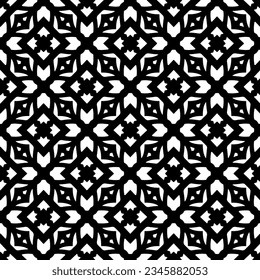 Patrón sin foco. Ornamento de figuras.Patrón blanco y negro para la moda, el diseño textil, sobre papel de pared, papel envolvente, telas y decoración casera.
