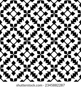 Patrón sin foco. Ornamento de figuras.Patrón blanco y negro para la moda, el diseño textil, sobre papel de pared, papel envolvente, telas y decoración casera.
