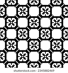Patrón sin foco. Ornamento de figuras.Patrón blanco y negro para la moda, el diseño textil, sobre papel de pared, papel envolvente, telas y decoración casera.
