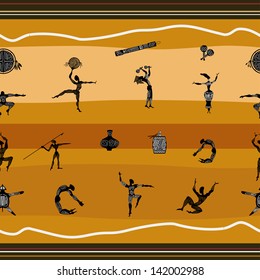 Seamless pattern with figures of primitive people