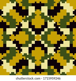 Seamless pattern. Figures, squares, crosses. Ancient backdrop. Simple shapes ornament. Ethnic background. Tribal wallpaper. Tribe motif. Digital paper, web design, textile print, abstract. Vector.