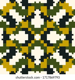 Seamless pattern. Figures, squares, crosses. Simple shapes ornament. Ethnic background. Tribal wallpaper. Tribe motif. Ancient backdrop. Digital paper, web design, textile print, abstract. Vector.