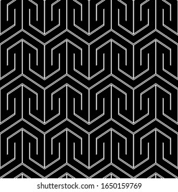 Seamless pattern. Figures wallpaper. Ethnic motif. Arrows background. Curves ornament. Folk image. Arrow shapes backdrop. Digital paper, textile print, web design, abstract.