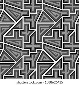 Seamless pattern. Figures wallpaper. Folk ornament. Curves, shapes backdrop. Embroidery background. Tribal motif. Ethnic mosaic. Digital paper, textile print, web design, abstract. Vector artwork