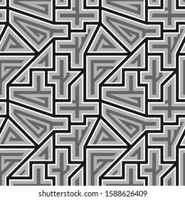 Seamless pattern. Figures wallpaper. Tribal motif. Ethnic mosaic. Folk ornament. Curves, shapes backdrop. Embroidery background. Digital paper, textile print, web design, abstract. Vector artwork.