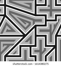 Seamless pattern. Figures wallpaper. Tribal motif. Ethnic mosaic. Folk ornament. Curves, shapes backdrop. Embroidery background. Digital paper, textile print, web design, abstract. Vector artwork