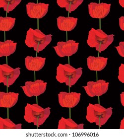 seamless pattern with filed flowers poppies on dark background