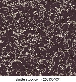 seamless pattern with filigree curved leave