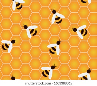 Seamless pattern fill honey bee honeycombs. Yellow honey texture