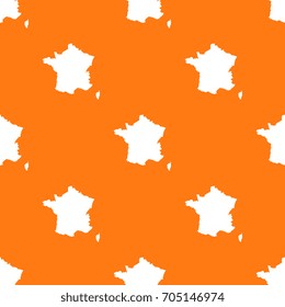 seamless pattern filled with maps of france. white country silhouettes on orange background