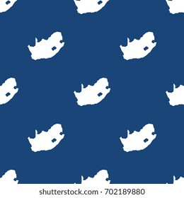 seamless pattern filled with maps of south african republic. white silhouettes on blue background