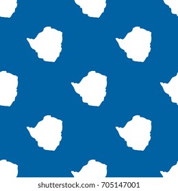seamless pattern filled with maps of zimbabwe. white country silhouettes on blue background