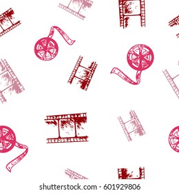 Seamless pattern with film and coil. Creative template for cinema poster, banner in retro cartoon style. Vector illustration.